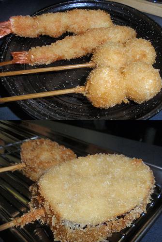 道楽様　串かつ　エビフライ＆うずら＆れんこん＆なすび.JPG